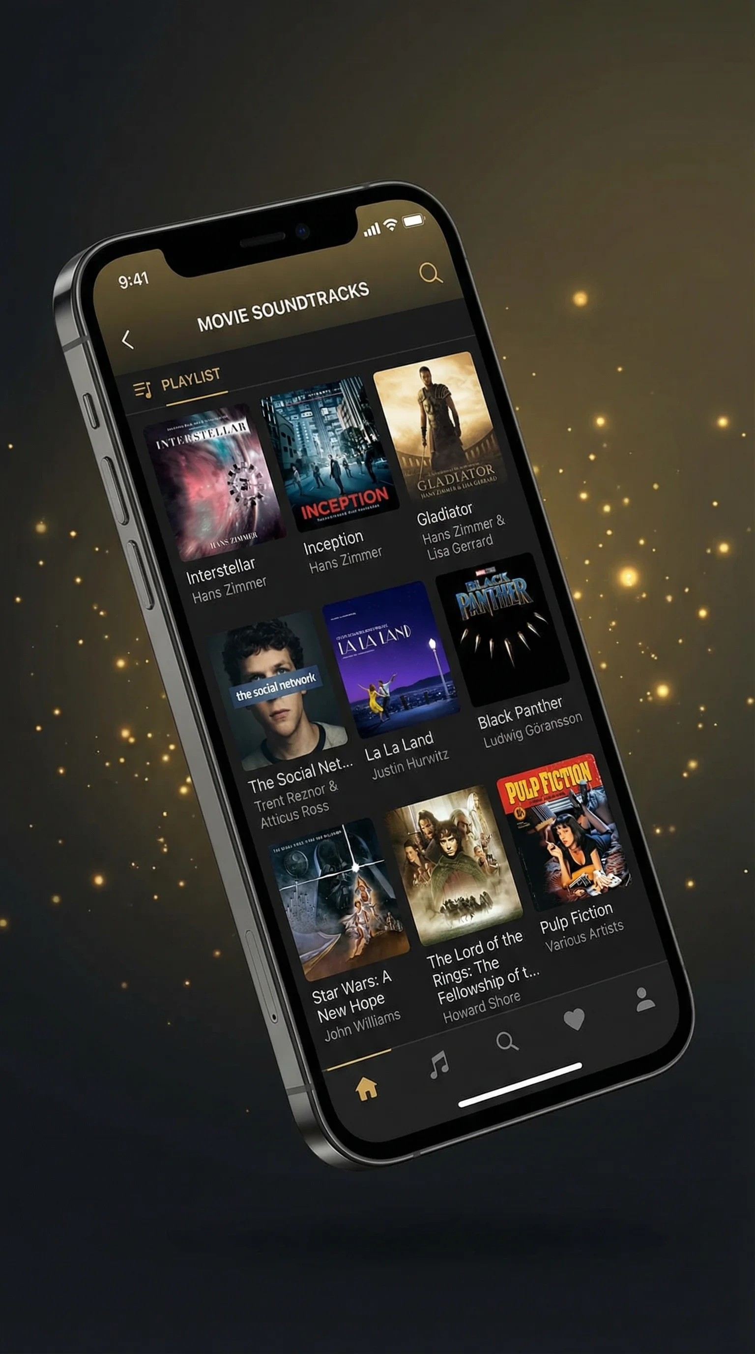 一起草移动端APP界面展示，显示电影原声带专辑列表